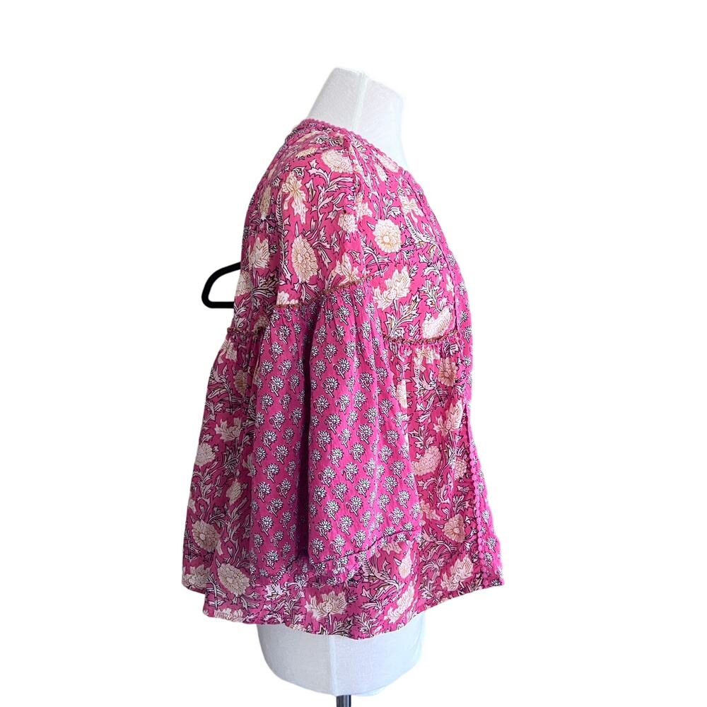 Rachel Zoe 100% Cotton Pink Floral Bell Sleeve Peasant Blouse Top Women's L - Picture 3 of 8